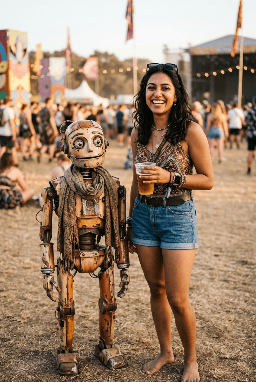 Woman and robot at festival