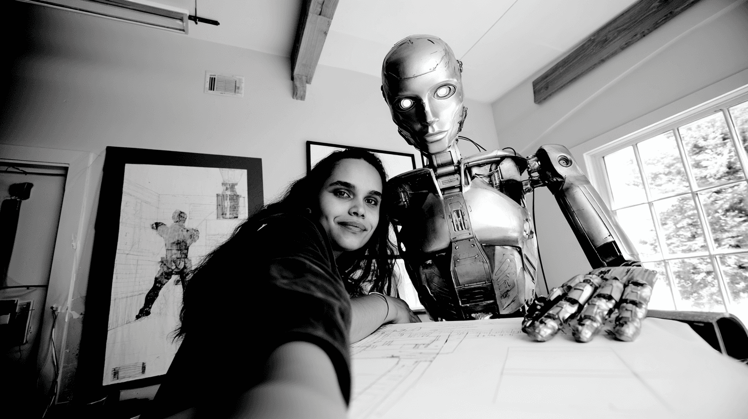 Artist selfie with robot collaborator