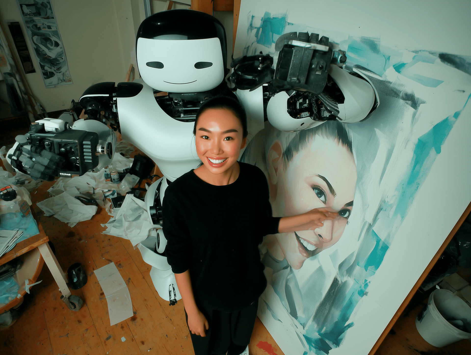 Artist and robot creating together