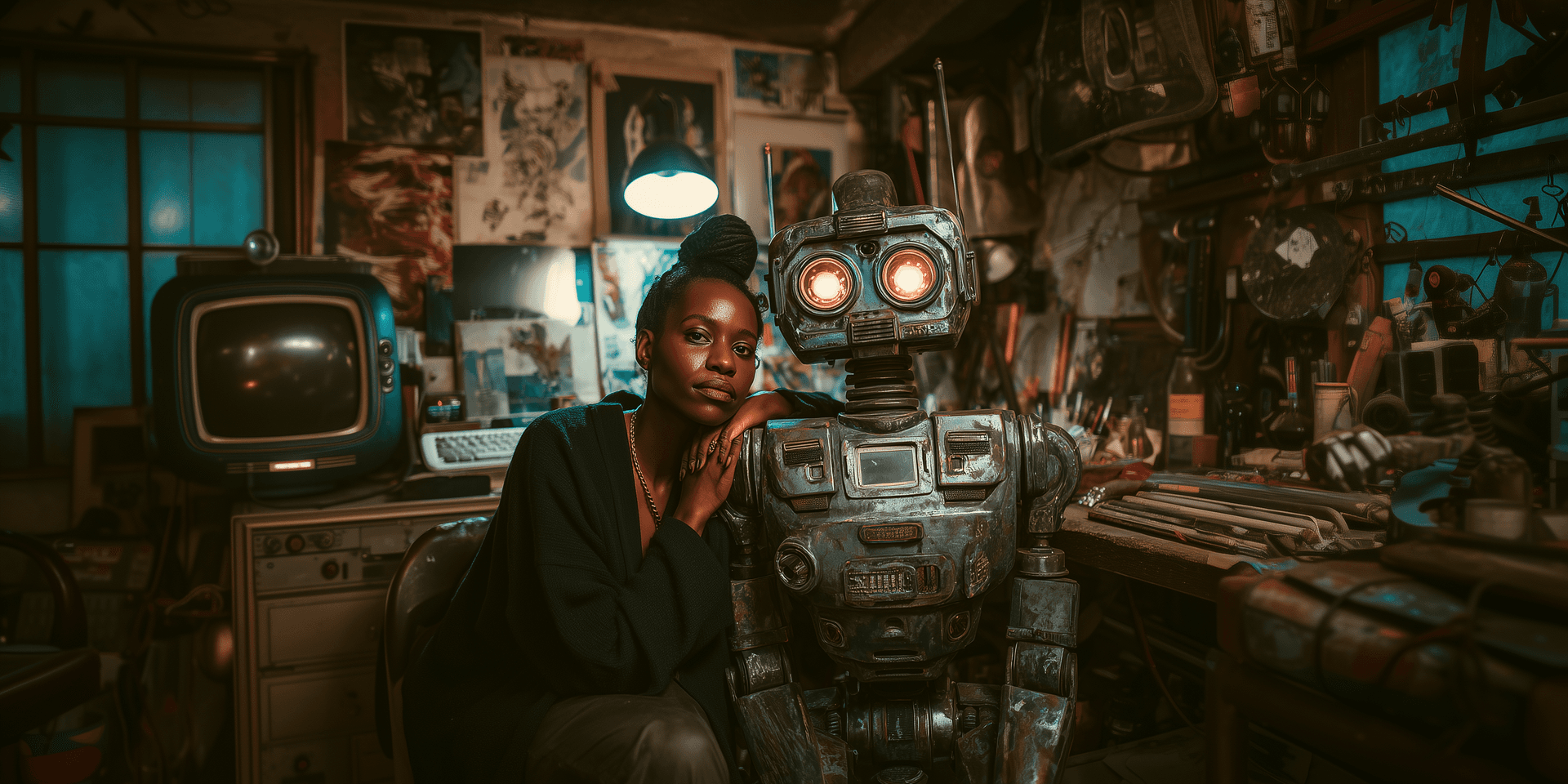 Artist and robot in the studio